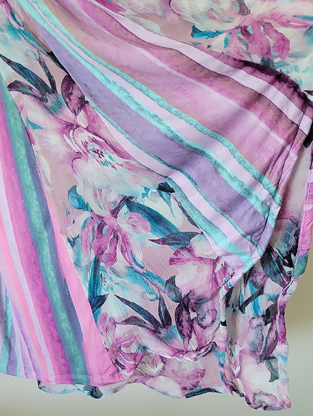 Soft Surroundings Purple Teal Floral Stripe Crinkle Cardigan Size XL - Picture 3 of 8